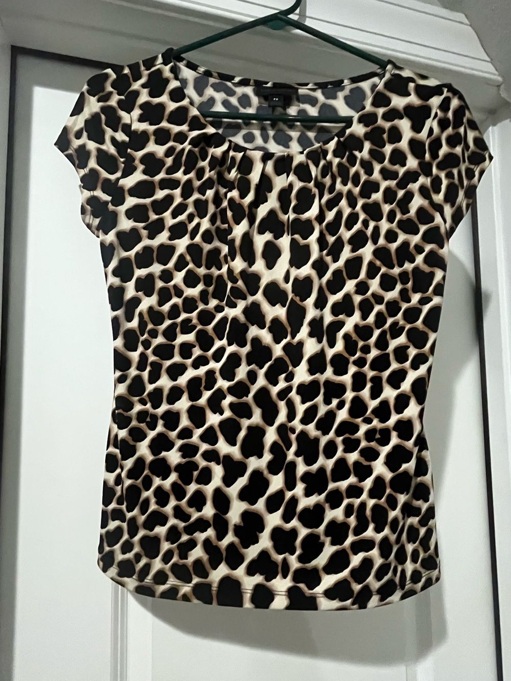 Worthington Leopard Print Short Sleeve Top - Black and Cream